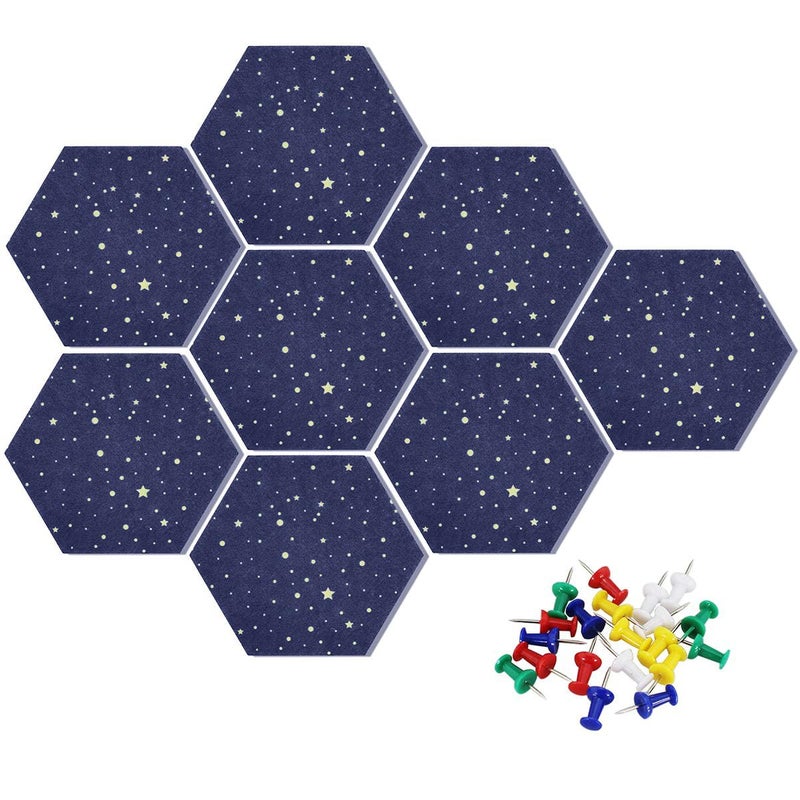 Uoisaiko Felt Hexagon Bulletin Board with 20 Push Pins, Pack of 8 Notice Boards for Home Office Kitchen, Push Pin Board Felt Wall Tiles for Photos Memos - Image 1